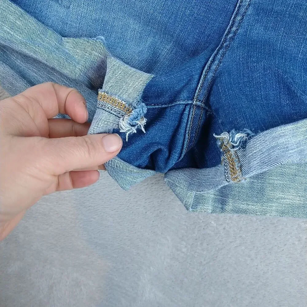 Judy Blue High Rise Cuffed Leopord Denim Shorts Women's 1XL Distressed cutoffs - Picture 6 of 12